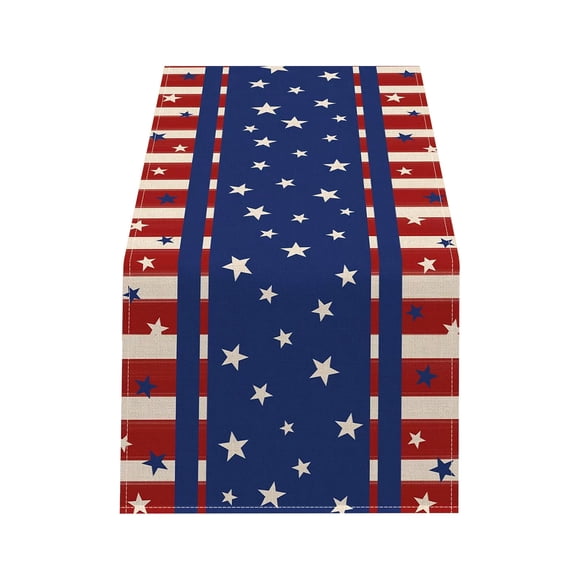 Chemin de Table en Polyester pour Décoration de la Fête de l'Indépendance, Nappe de Table de Cuisine et de Salle à Manger, Déco de Table d'Armoire avec Foyer pour Salon