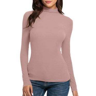 HKEJIAOI Women's Turtleneck Long Sleeve Shirts Lightweight Base Layer Solid Slim Fit Tops