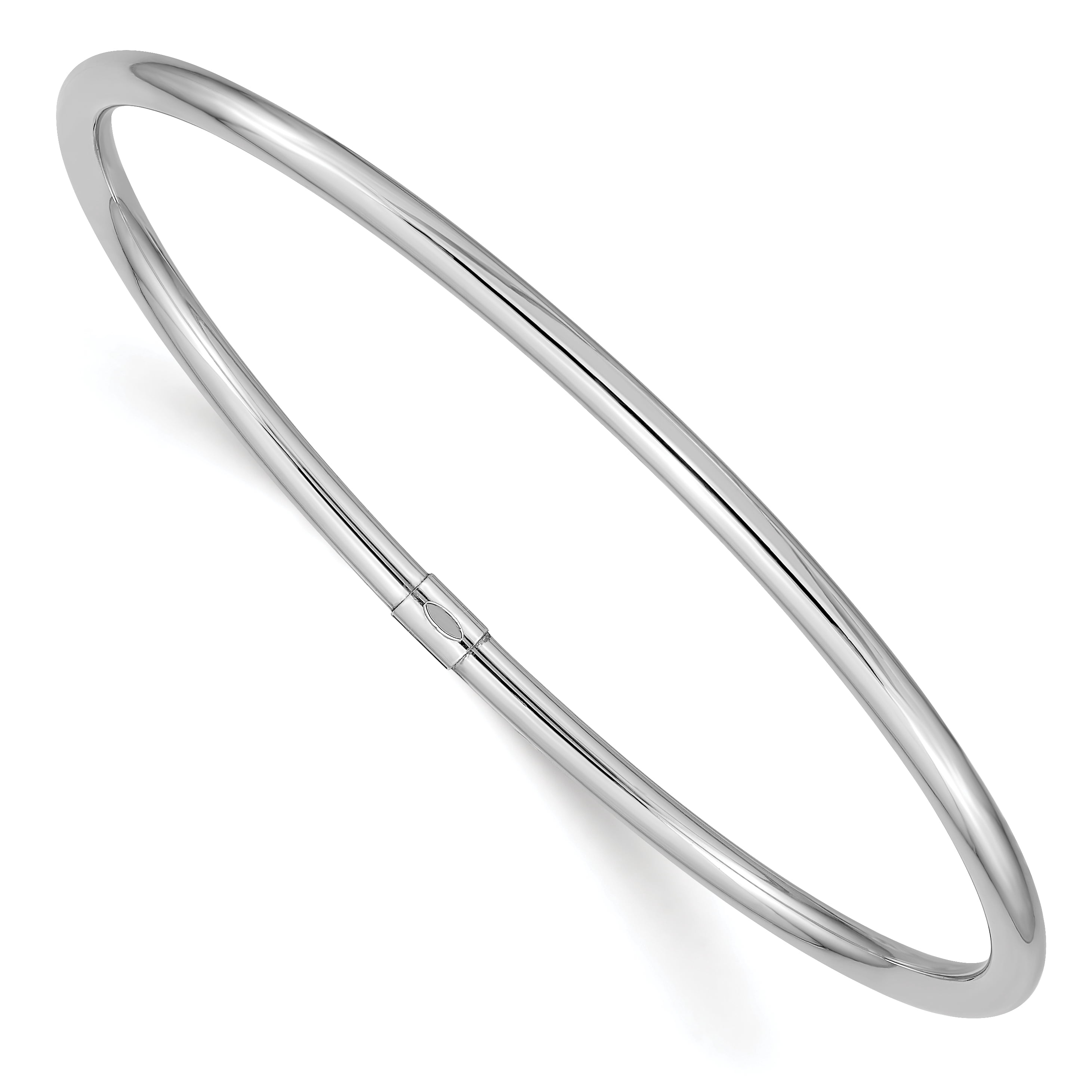 14k White Gold 3mm Round Tube Slip On Bangle Bracelet