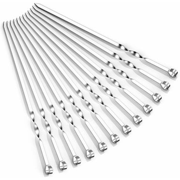 Cribun Kabob Skewers Flat Metal BBQ Barbecue Skewer 15" Long Stainless Steel Shish Kebob Sticks Wide Reusable Grilling Skewers Set for Meat Shrimp Chicken Vegetable, 10 Pack 15-Inch Skewers