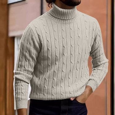 AherBiu Chandails à Col Roulé pour Hommes Ajustés Décontractés Torsadés Tricotés Chandail Automne Hiver Chauds Chandails