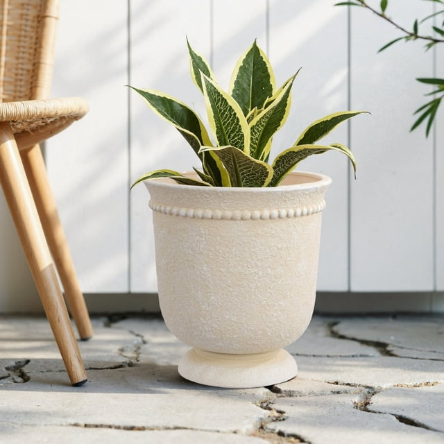Brown Ceramic Urn Planter Pot 6 Inch, Elegant Indoor Outdoor Pot with Drainage Hole, Decorative Flower Pot for Home Garden Patio Tabletop Decor, White