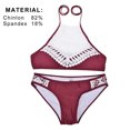 thumbnail image 4 of Fashion Women's Lace Splicing Halter Padding Tank Bikini Set, Wine, 4 of 6