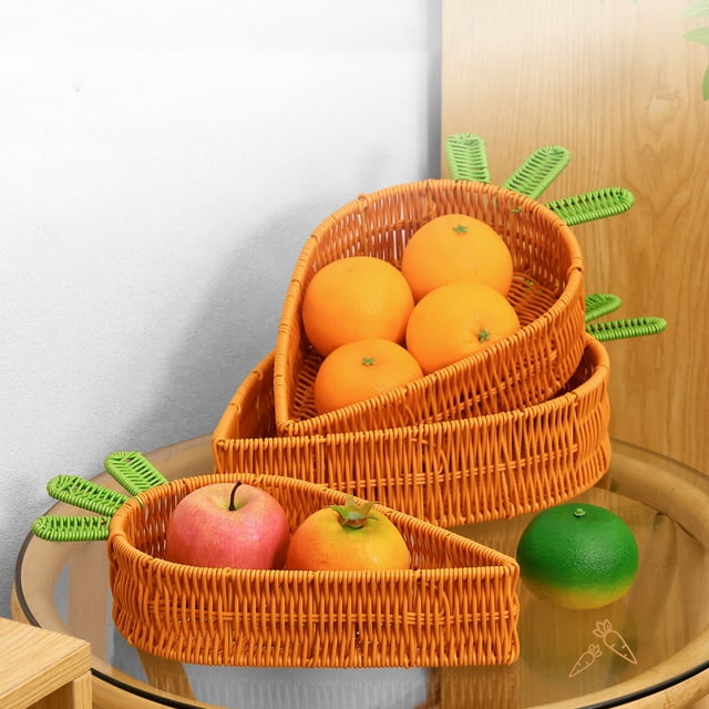 Lksixu Panier en Rotin Carotte de Pâques, Panier de Rangement en Osier Fait à la Main en Forme de Carotte, Panier Tressé Décoratif, Grand Plateau de Service Réutilisable pour Fruits et Légumes, Décorations de Table de Pâques pour Fête et Mariage