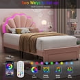 thumbnail image 3 of Homfa Twin Bed Frame with LED Light & Storage Drawer, Upholstered Platform Bed with Adjustable Petal Headboard, Pink Velvet, 3 of 8