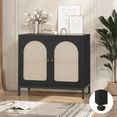 thumbnail image 2 of Bingirl Buffet Cabinet with Storage Kitchen Sideboard Console Table Adjustable Shelf Two-Door Rattan Accent Cabinet with Arch Carving for Living Room Hallway Dining Room Black, 2 of 7