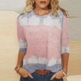 thumbnail image 5 of Birdeem T-Shirt Imprimé pour Femmes, Blouse Mi-Longue à Manches 3/4, Col Rond, Hauts Décontractés, 5 of 5