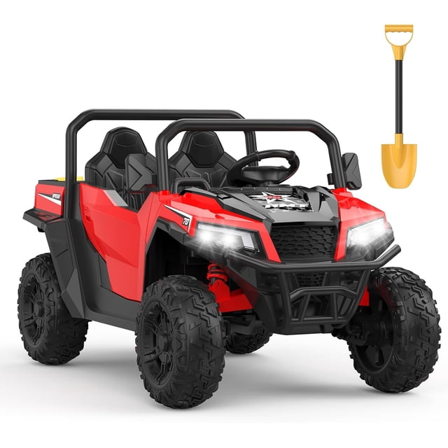 24V Ride On Dump Truck, Ride On Car with Remote Control, Electric Dump Bed and Extra Shovel, Ride On Tractors Car with Music Player, Key Start for Safety, Gift for Kids,Red