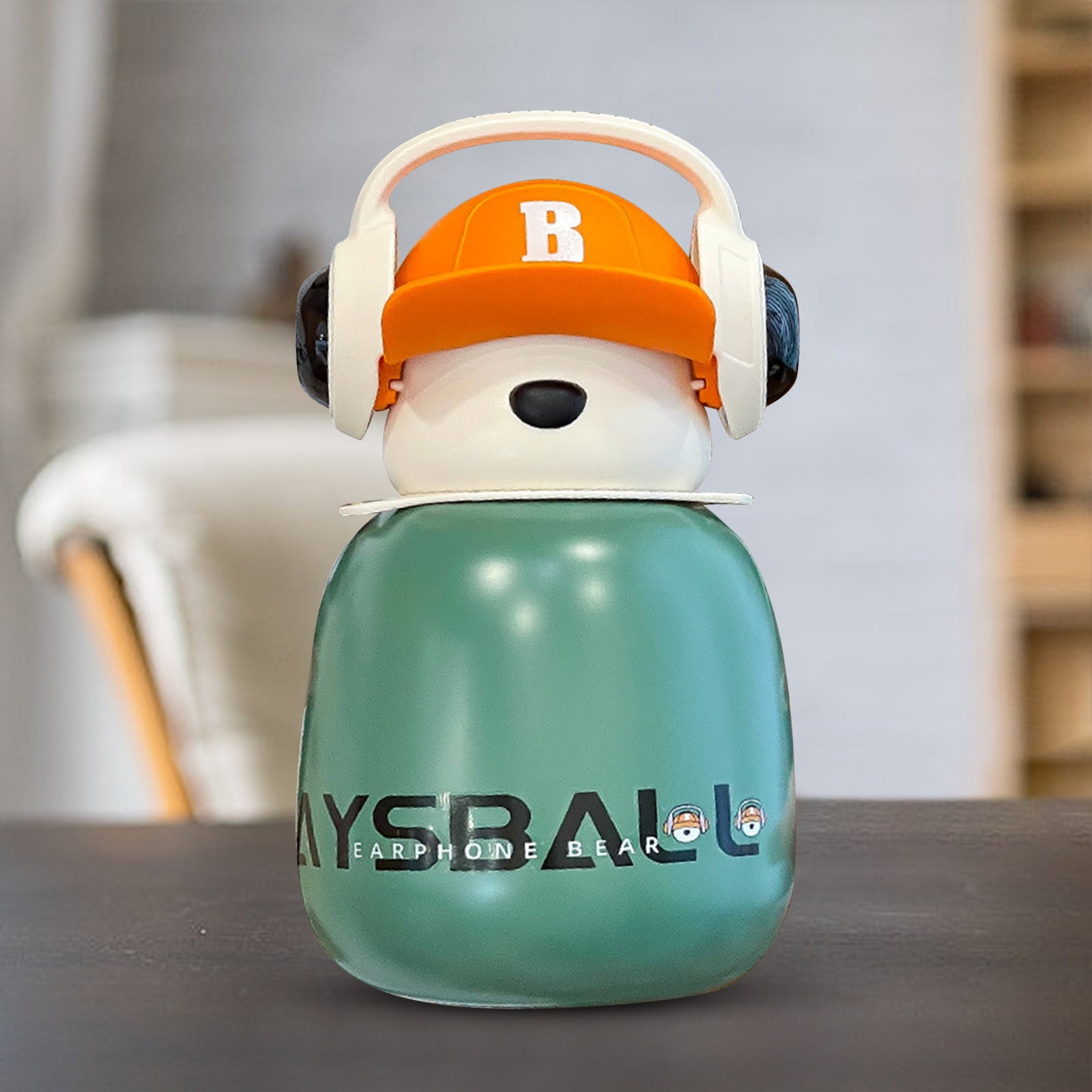 EGNMCR Cups Big Belly Cup, Children's Insulated Cup, Earphone, Bear Insulated Cup, Cute And Straw Cup, Compact And Portable Water bottle
