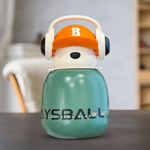 EGNMCR Cups Big Belly Cup, Children's Insulated Cup, Earphone, Bear Insulated Cup, Cute And Straw Cup, Compact And Portable Water bottle
