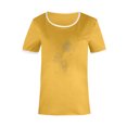 thumbnail image 4 of Drppepioner Grande Taille Femme Mode Décontractée Imprimé Col Rond Ample Manches Courtes T-Shirt Haut Blouse Chandail Jaune, 4 of 4