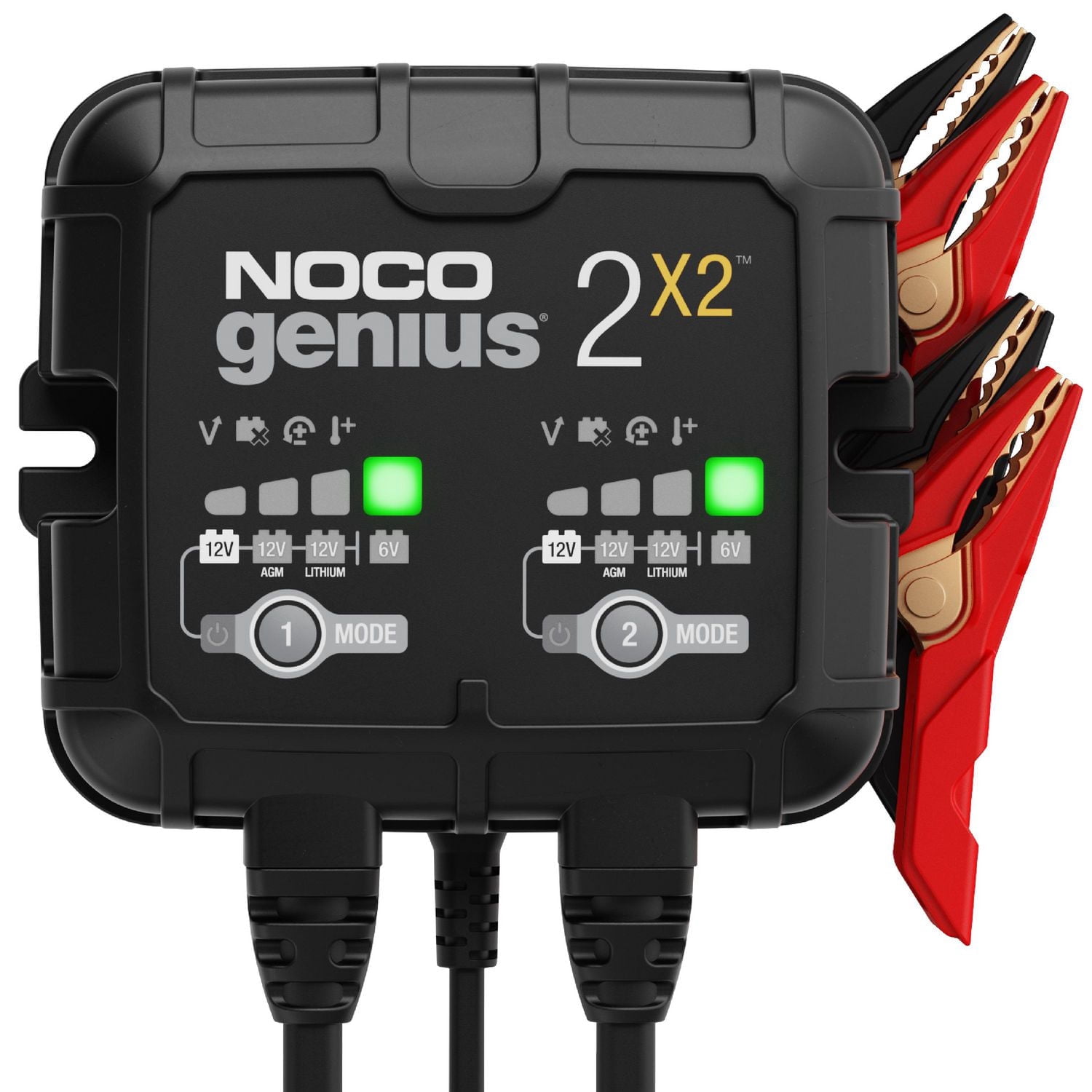 NOCO GENIUS2X2, chargeur de batterie intelligent 2-bancs, 4A (2A/banc), chargeur automobile 6V/12V, mainteneur de batterie, chargeur d'entretien, chargeur flottant et désulfateur pour motos, VTT et batteries lithium