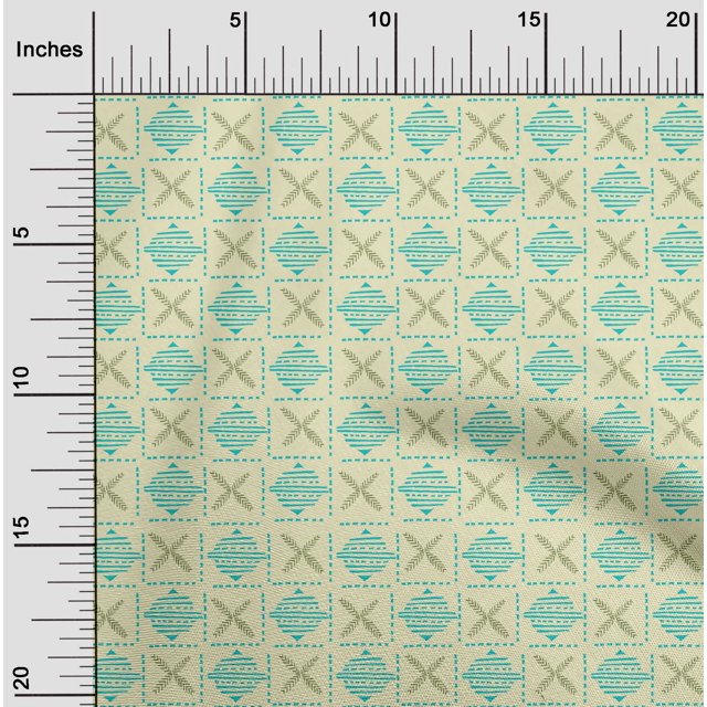 oneOone Georgette Viscose Fabric Leaves & Geometric Block Fabric Prints By Yard 42 Inch Wide