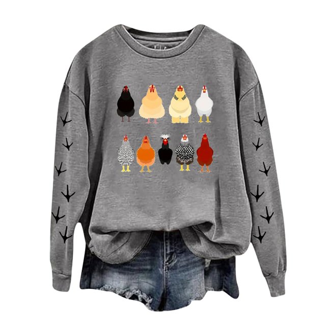 Femmes Décontracté Manches Longues Chemise à Manches Longues pour Hommes Chandails à Col Rond Veste Décontractée à Manches Longues Chandail à Enfiler Imprimé Graphique Poulet Alt Chandail Surdimensionné Chandails Haut Blouse