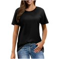 thumbnail image 1 of Baberdicy T-Shirts à Manches Courtes Décontractés Unis Amples à Col Ras du Cou pour Femmes Noir TTG, 1 of 7