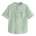 thumbnail image 1 of CHOK Boys Button Up Henley Short Sleeve Linen Cotton Tops with Pocket, 1 of 3