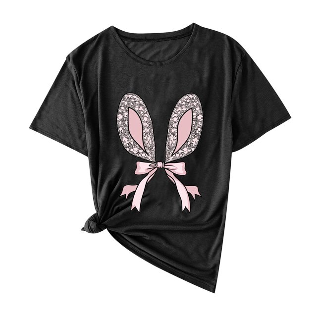 Plebaso T-Shirts Graphiques de Pâques pour Femmes à Manches Courtes, T-Shirts Imprimés pour Femmes, Décontractés, Amples, d'Extérieur, Hauts Basiques