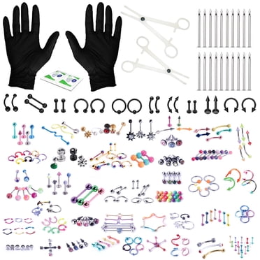 BodyJ4You Lot de 156 Pcs de Kit de Perçage Corporel 14G 16G Anneau de Ventre Noir Langue Tragus Mélange Aléatoire Bijoux