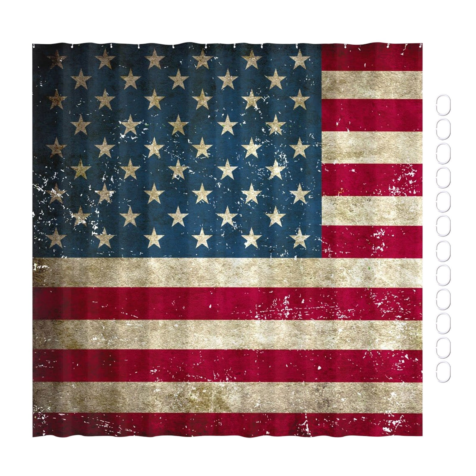 71x71IN Shower Curtain Independence Day Decorative Bohemian Vintage Country Shower Curtains Fabric Waterproof Inner Liner Water Repellent for Bathroom, Luxury Weighted Cloth Bath Curtain Set
