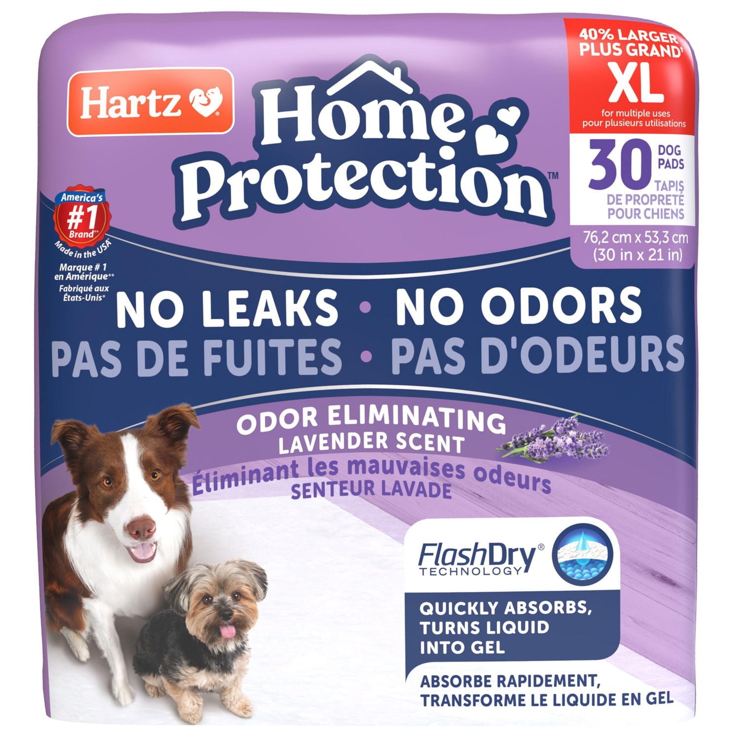 Hartz Home Protection Odour Lavender 30ct Extra Large Pee Pads and Training Pads for Puppies and Adult Dogs