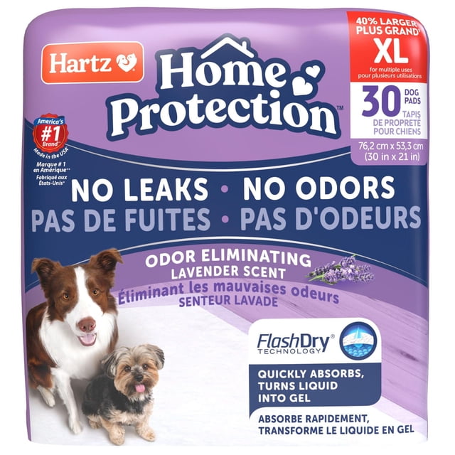 Hartz Home Protection Odour Lavender 30ct Extra Large Pee Pads and Training Pads for Puppies and Adult Dogs