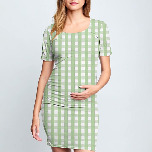 Ovzne Robes Grande Taille pour Femmes Courbes Robe d'Été Femme Jupe de Maternité Plissée Imprimée à Manches Courtes Col Rond Mi-Mollet Robe Maxi Grande Taille Manches Courtes Imprimée
