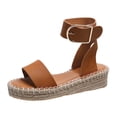 thumbnail image 2 of LSLJS Sandales d'Été pour Femmes à Talon Compensé, Semelle Épaisse, Paille Tressée, Boucle Métallique, 2 of 9