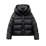 Comdrip Short Puffer Coat Women! Women's Thick Down Jacket with Hood White Jackets Winter Short Warm Coats Female Outwear Parkas for Women Black M