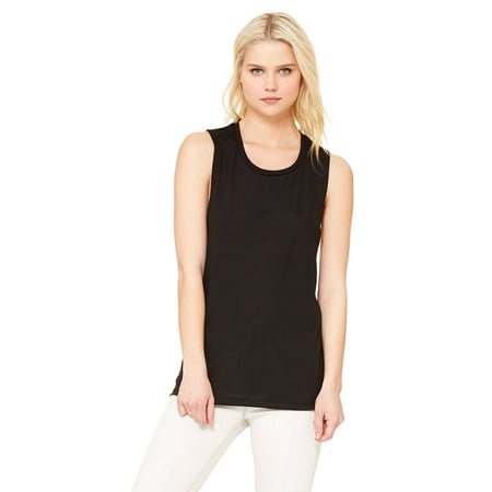 Bella Canvas Womens Flowy Scoop Blended Muscle Tank, S, Black