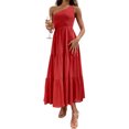 thumbnail image 1 of Robe Longue Femme Décontractée Taille Évasée Sans Manches Plissée Midi Fête Danse Plage Vacances Bureau Mode Été Rouge S, 1 of 8