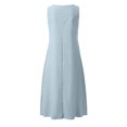 thumbnail image 5 of Ohufall Robe Femme en Coton et Lin à Col en V Sans Manches Décontractée Robe Débardeur Unie Confortable avec Poches Robe Midi d'Été Chic, 5 of 5