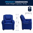 thumbnail image 3 of Contemporary Blue Vinyl Kids Recliner with Cup Holder and Headrest, 3 of 9