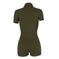 thumbnail image 4 of LOVZFMLL Combinaison à Poches Zippées pour Femmes, Col à Revers, Shorts, Vert Armée G, 4 of 4
