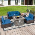 thumbnail image 1 of Costway 6 PCS Patio Wicker Furniture Set 34.5" Fire Pit Table W/Cover Navy Blue, 1 of 9