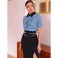 thumbnail image 2 of INSPIRE CHIC Women's Contrast Collar Tie Ruffle Front Button Short Sleeve Work Shirt, 2 of 6