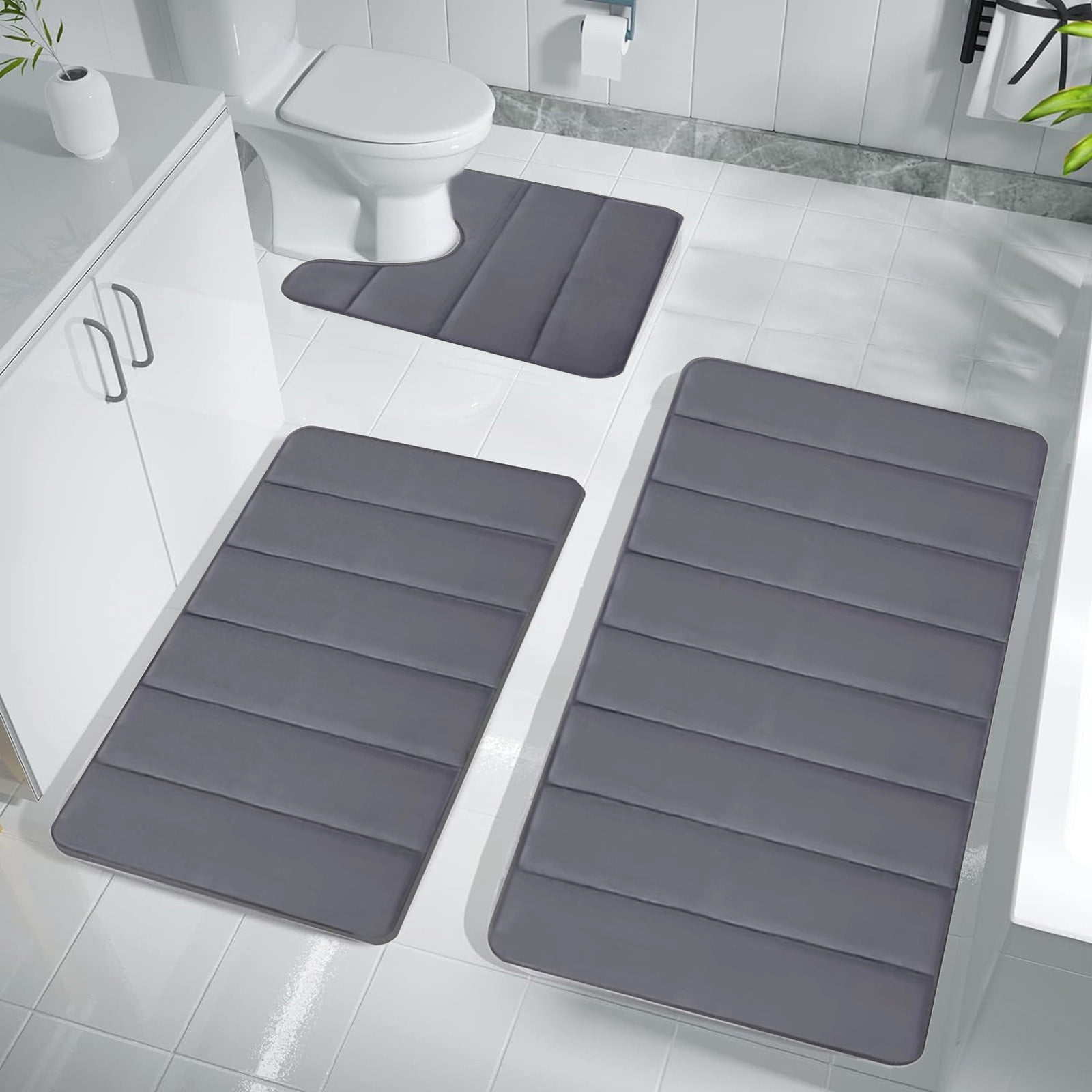 EARKITY Memory Foam Bath Mats, Non Slip Bathroom Floor Mat, Soft and Super Absorbent Toilet Mat,Washable Bathroom Rug Mats - Easier to Dry.