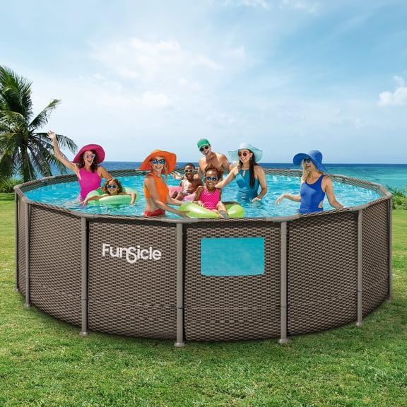 Funsicle Metal Frame 16' x 48" Crystal Vue Oasis Designer Pool, Round Above Ground Swimming Pool, 2-in-1 Filter Pump & Skimmer, Age 6 and up