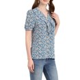 thumbnail image 4 of INSPIRE CHIC Women's Floral Print Rufle Button Up Puff Short Sleeves Blouse Top S Blue, 4 of 7