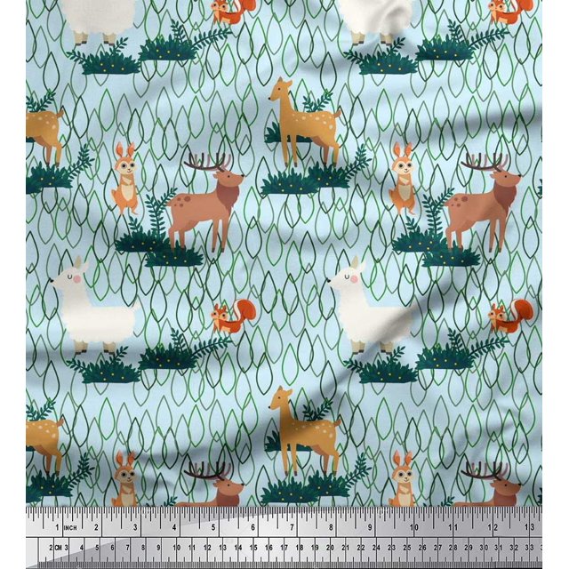 Soimoi Cotton Duck Fabric Rabbit,Sheep & Deer Kids Decor Fabric Printed Yard 42 Inch Wide