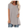 thumbnail image 1 of AherBiu Hauts d'Été pour Femmes T-Shirt à Manches Courtes Col Ras du Cou Décontracté Tuniques Amples Haut à Porter avec des Leggings, 1 of 5