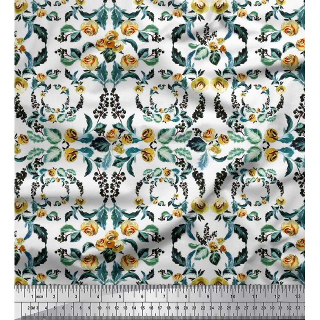 Soimoi Rayonne Tissu Couronne, Feuilles & Fleurs Roses Tissus Imprimés par Yard 56 Pouces de Large
