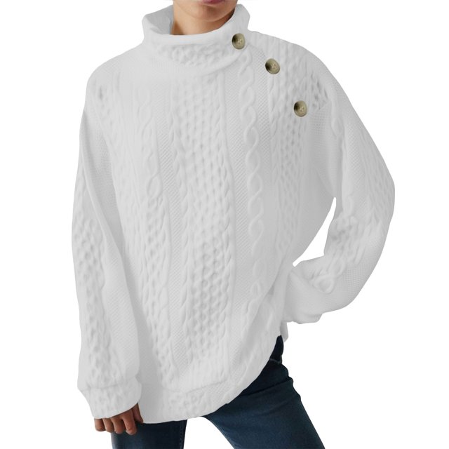 ManxiVoo Chandail à Col Roulé pour Femmes à Boutons devant, Moderne, Décontracté, Doux, à Manches Longues, Taille M, Blanc