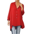 thumbnail image 1 of TIMIFIS Womens Oversized Shirts Button Down Long Sleeve Shirt V Neck Collar Loose Flowy Blouse-Red-MFall, 1 of 6