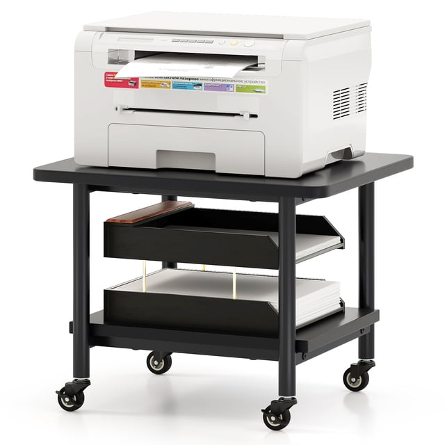 Giantex 2-Tier Printer Stand, Under Desk Rolling Printer Cart with 2 Storage Shelves, Mobile Machine Stand Storage Rack for Home Office