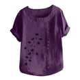 thumbnail image 4 of Dealovy Hauts en Coton et Lin pour Femmes, Col Rond, Manches Courtes, T-Shirts Brodés à Motif Floral, T-Shirts Grande Taille, 4 of 5