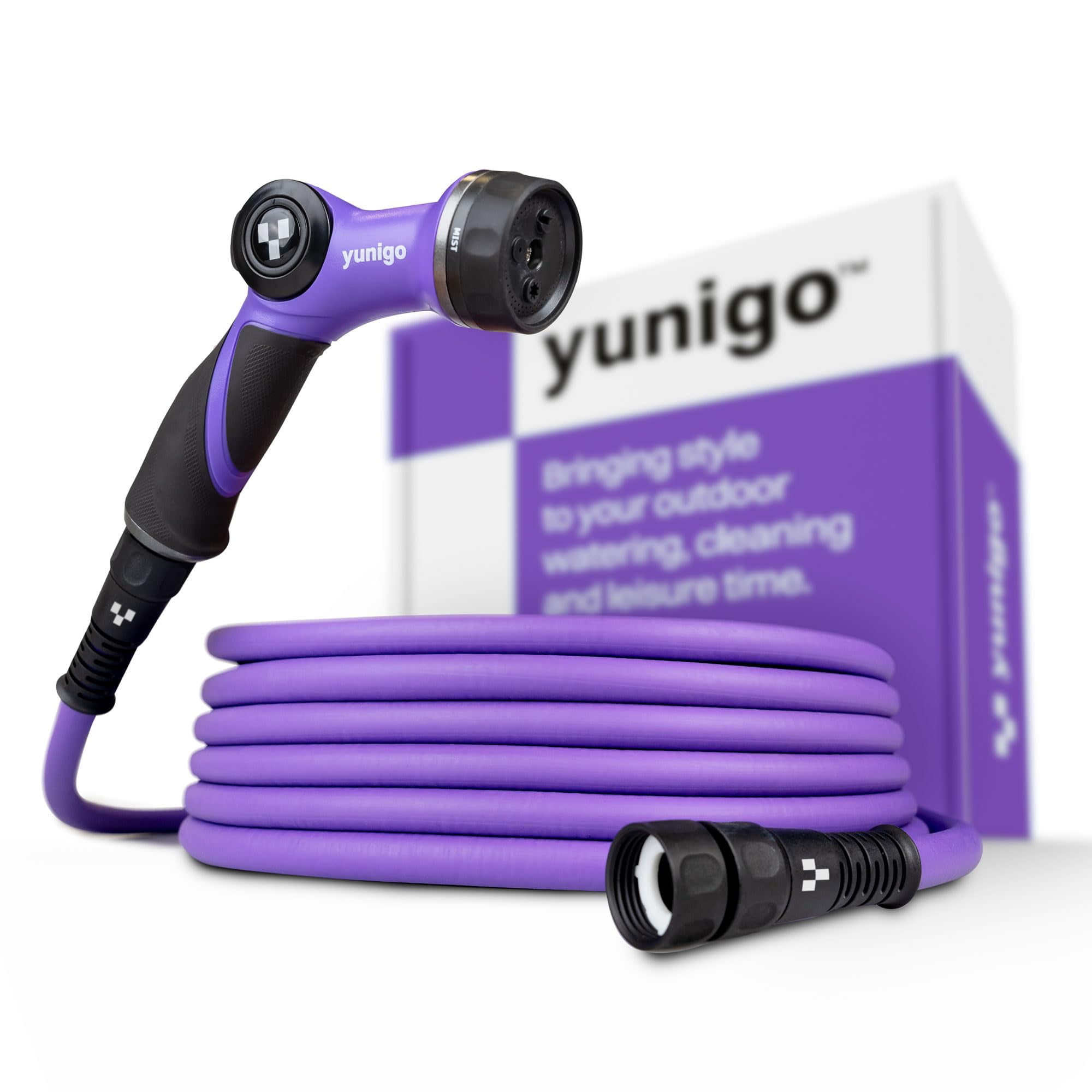 YUNIGO RELAX Expandable Garden Hose 100ft - Lightweight Hose with Anodized Aluminum Couplings & Spray Nozzle. Stylish Water Hose Ideal for watering Small Garden