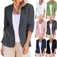thumbnail image 1 of QIPOPIQ 2025 Blazer en Lin pour Femmes Manches 3/4 Léger Printemps Été Vestes Blazer Liquidation, 1 of 7