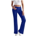 thumbnail image 1 of Lenpel Women's Flare Yoga Pants Drawstring Medium Rise Side Striped Bell Bottom Casual Pants Bootcut Workout Pants(Blue,Small), 1 of 6