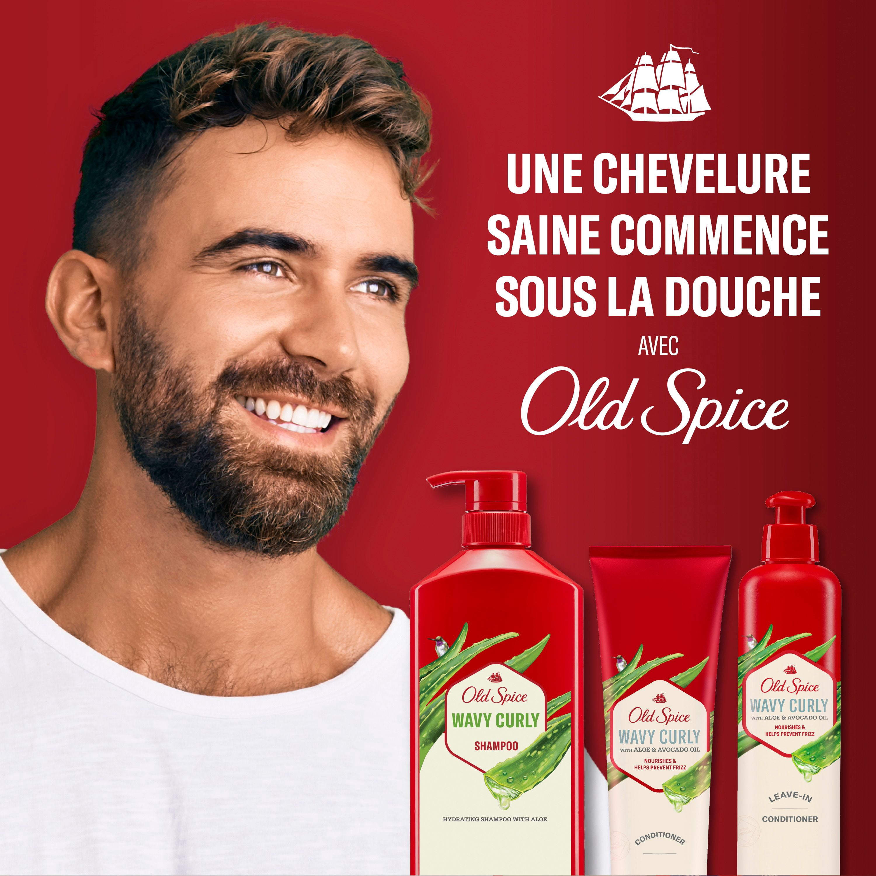 Old Spice Shampooing pour Cheveux Ondulés et Bouclés avec Aloès & Huile d'Avocat