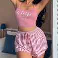 thumbnail image 4 of B91xZ Pyjama pour Femmes, Manches Courtes, Satin Doux, Chemise Boutonnée, Tenue de Détente, Ensemble de Pyjama 2 Pcs avec Shorts, Rouge Melon D\'eau 3TG, 4 of 5